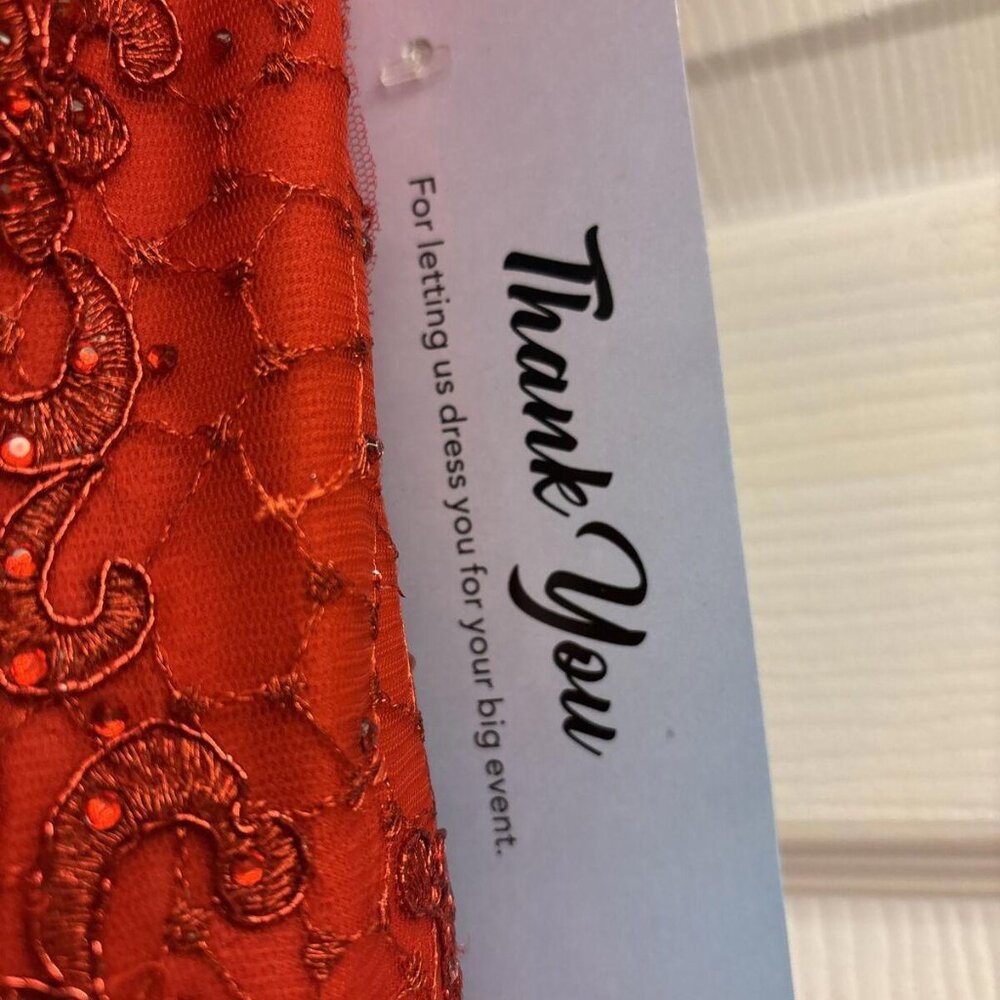 NWT Red Beaded Satin Lace Off Shoulder Ball Gown. White By Soieblu. Formal. Sz L - Picture 6 of 15